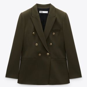 Zara Tailored Blazer with Buttons Size S Khaki 8481/707